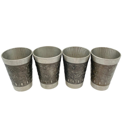 ha ha Zinn Zinnbecher Zinn 4er Becher 11,5 cm Trinkbecher MID CENTURY (punziert)