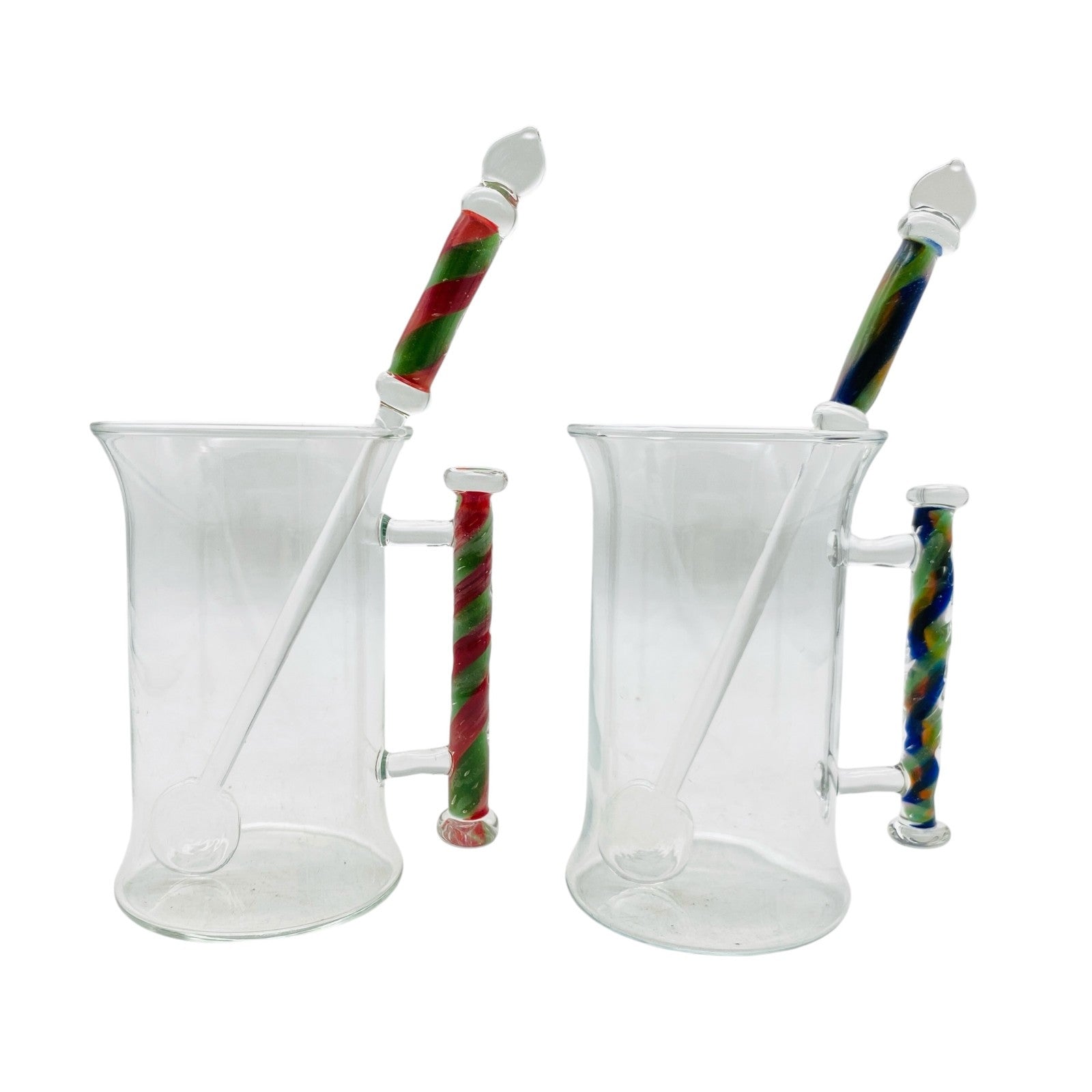 MID CENTURY 2er Set  Teegläser Gläser 70er 60er 11 cm mit Rührstab buntes Glas