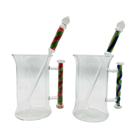 MID CENTURY 2er Set  Teegläser Gläser 70er 60er 11 cm mit Rührstab buntes Glas