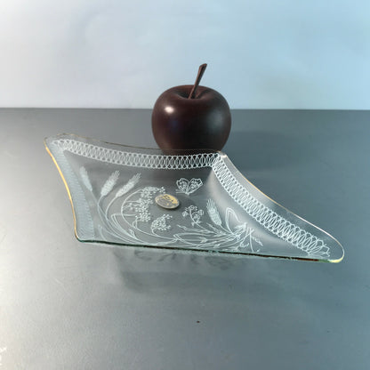MID CENTURY Glasschale Schale FEINGLAS 50er 60er Goldrand & Ähren L 25 cm