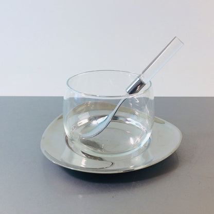 WMF Glas mit Tablett und Löffel Edelstahl