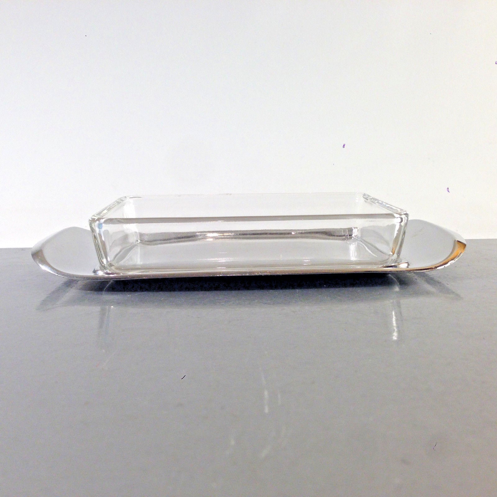 QUIST Tablett Edelstahl Glasschälchen Schale Glas Vintage 60er