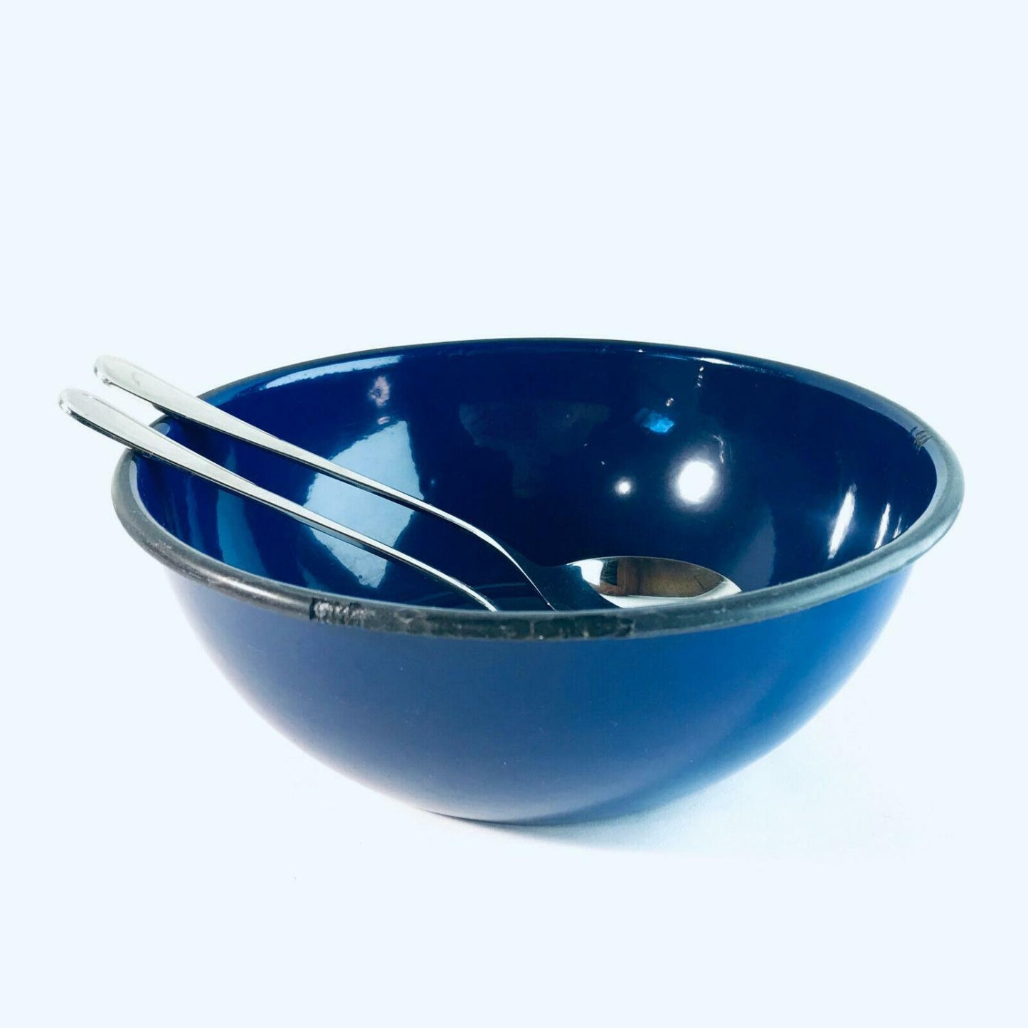 EMAILLE Schüssel D 20,5 cm Email blau Schale + Besteck WMF