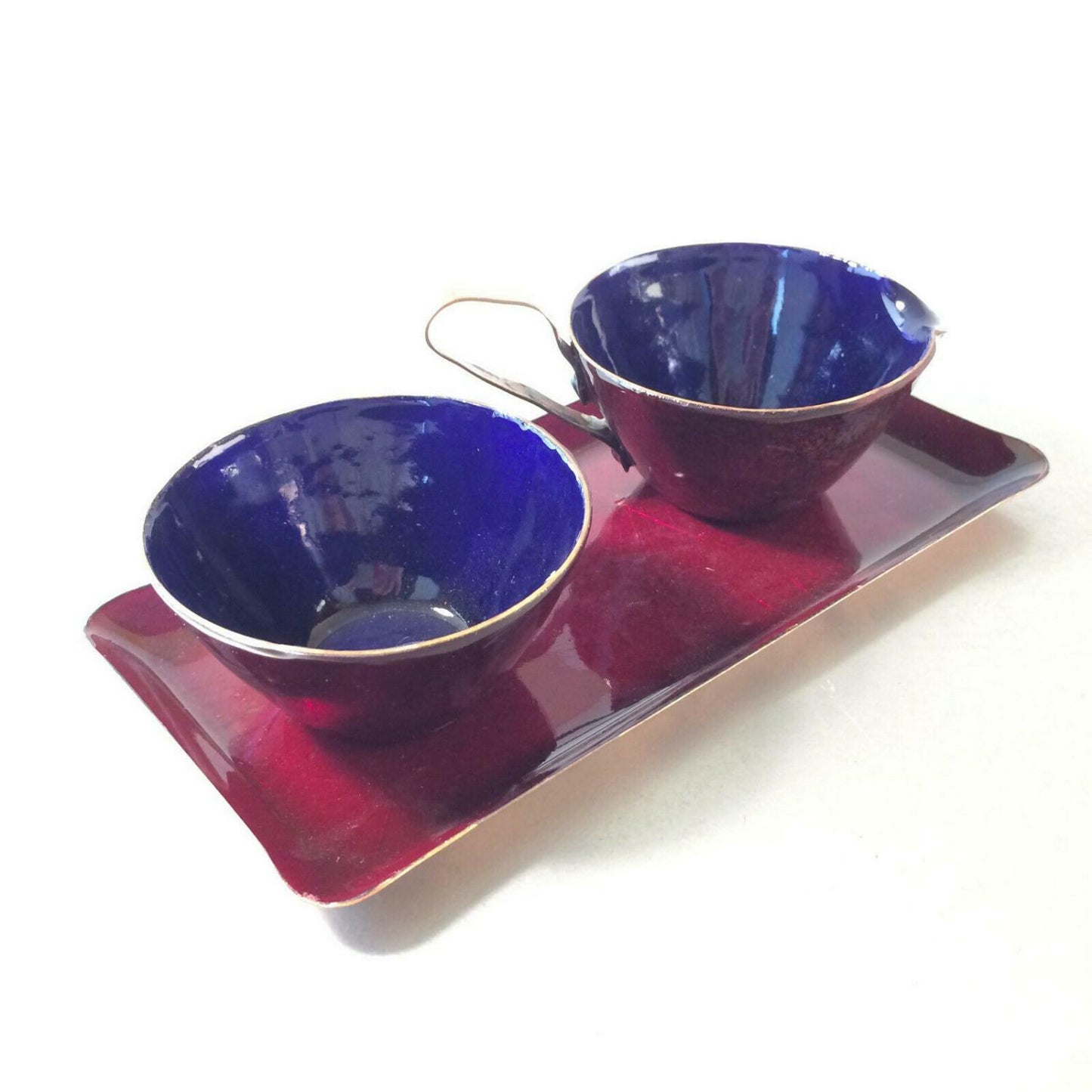 Vintage Rahmservice blau violett KUPFER Emaille 40er 50er Zucker Milch Set