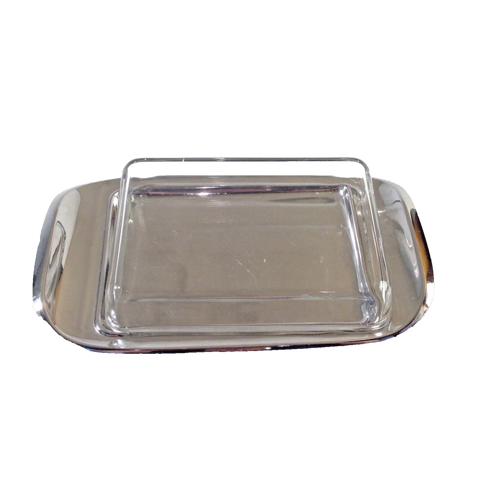 QUIST Tablett Edelstahl Glasschälchen Schale Glas Vintage 60er