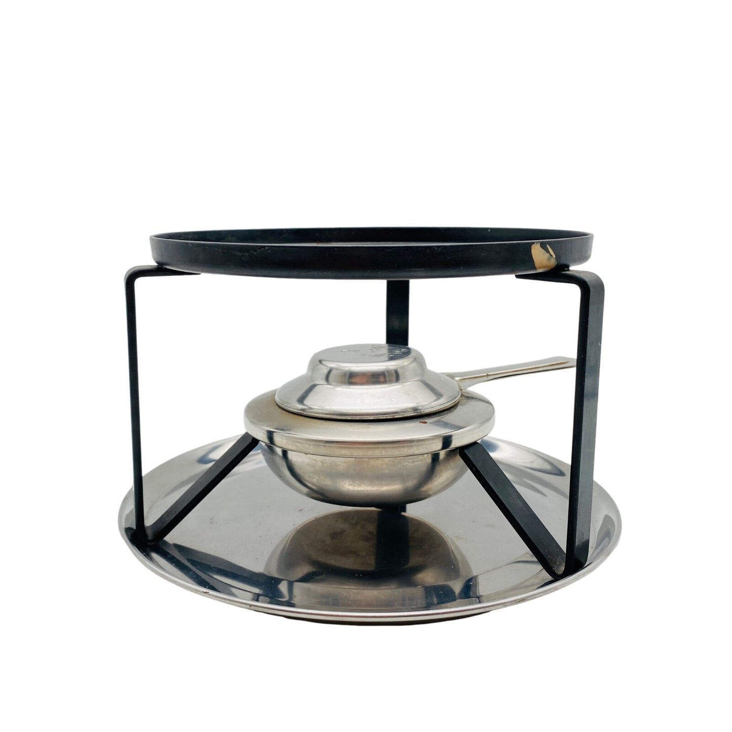 Stövchen oben D 15,2 cm Brenner Eisen Flüssigbrennstoff Rechaud FONDUE schwarz