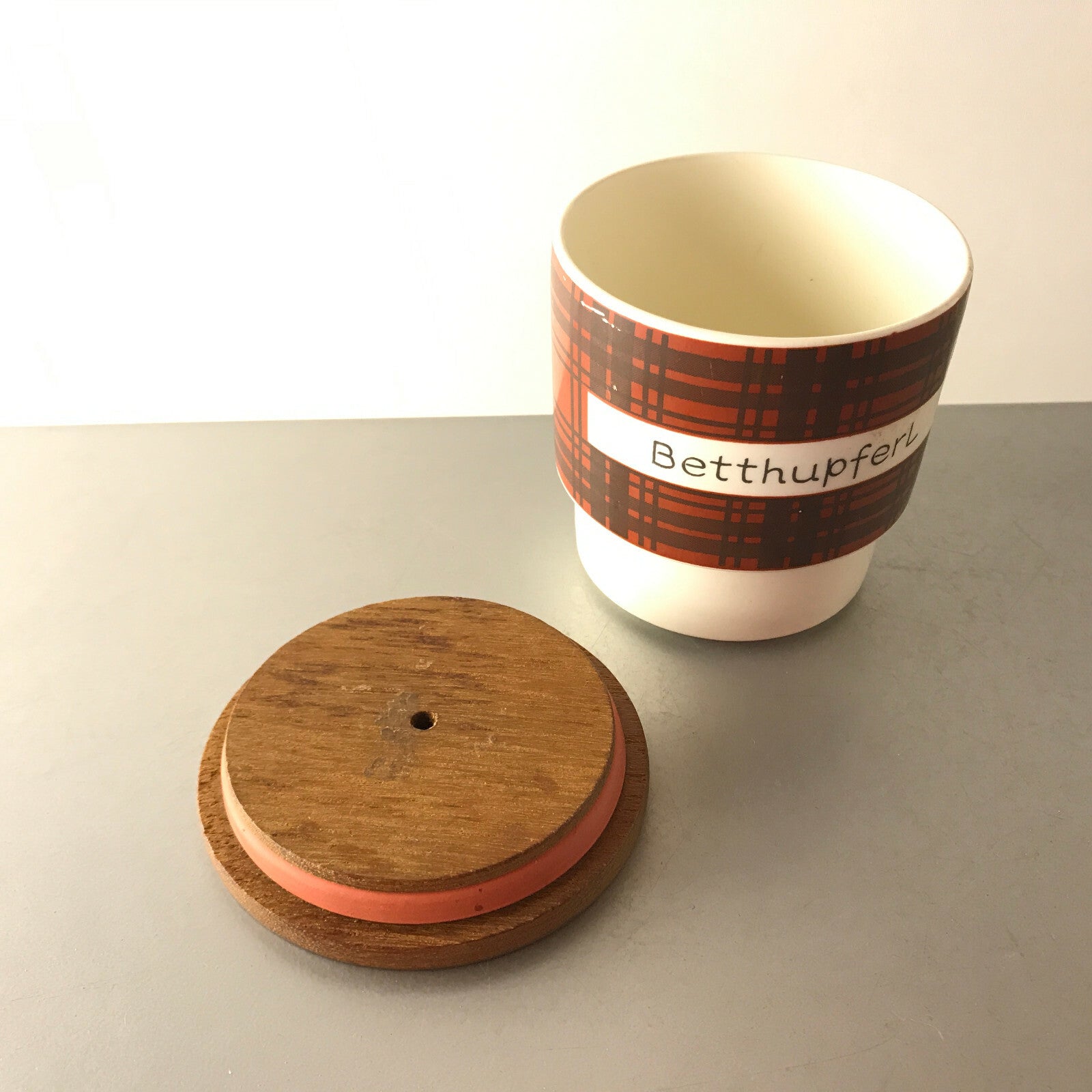  Betthupferl Dose Deckeldose 9 cm HOLZ 50er 60er MID CENTURY 