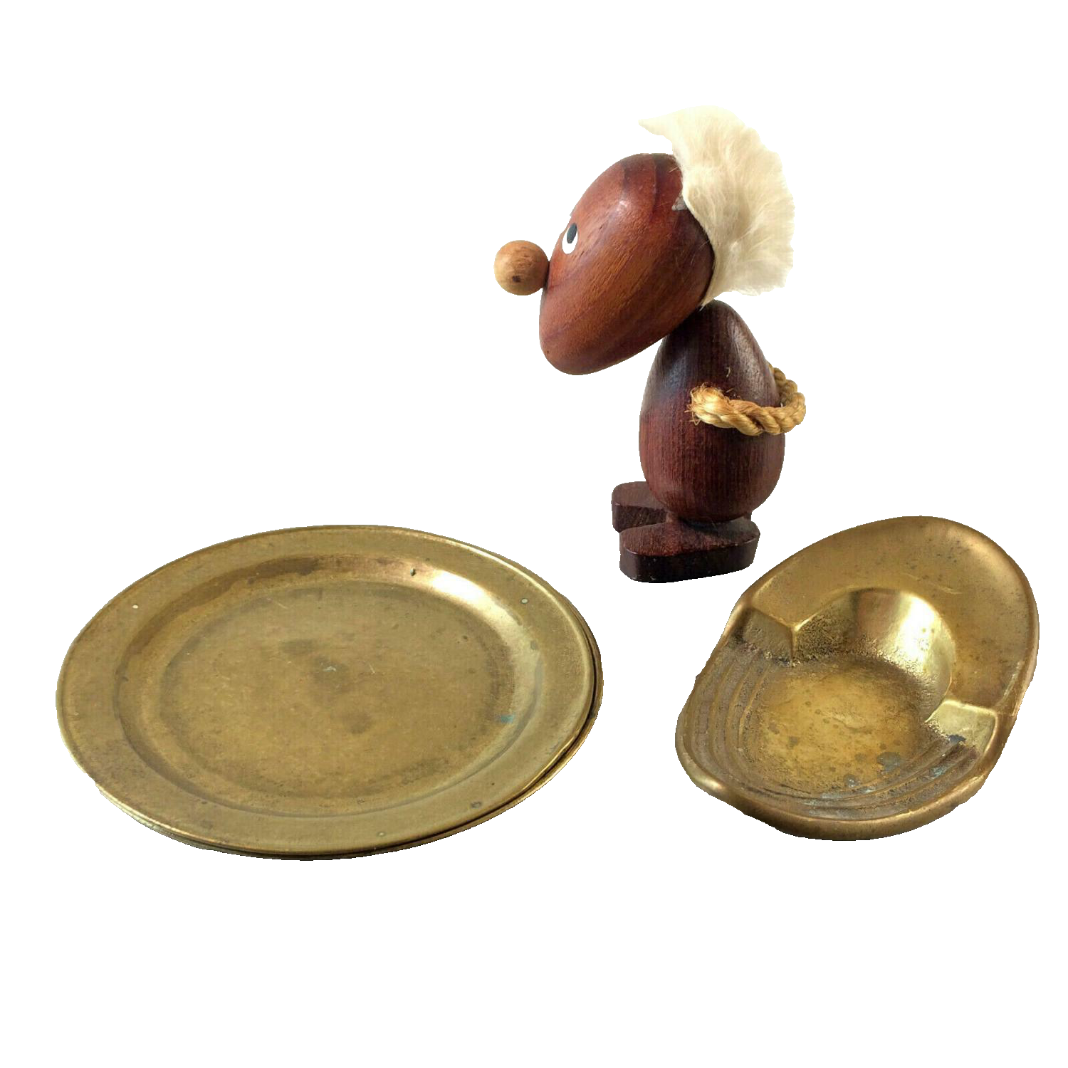 MESSING Schale kleiner Teller 50er 60er Schälchen Teller Teak Figur Fell