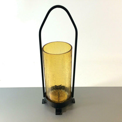 Kerzenhalter Windlicht 50er 60er Glas Kerzenständer Bernstein Eisen 30 cm