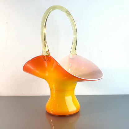 Glas Schale 50er 60er  VINTAGE 24,5 cm Schüssel orange weiß Korb