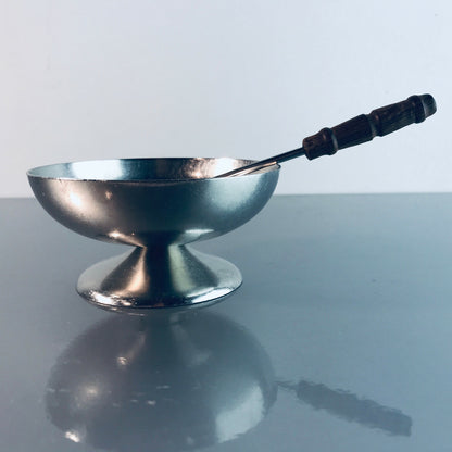 WMF Schale 9,7 cm Schälchen 60er 70er Edelstahl + Löffel Holz