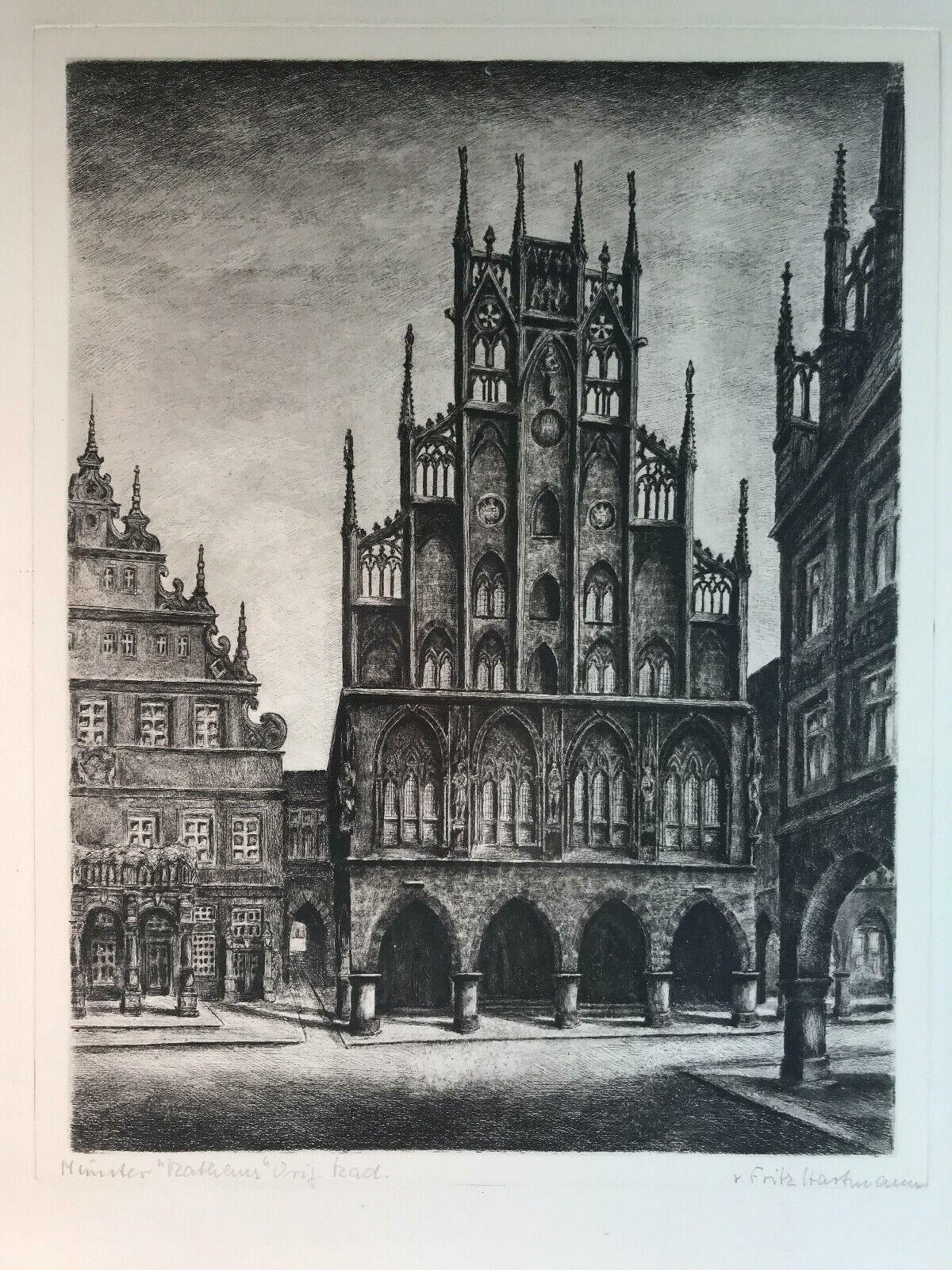 Fritz Hartmann (1878-1961) orginal Radierung gerahmt MÜNSTER Rauthaus 
