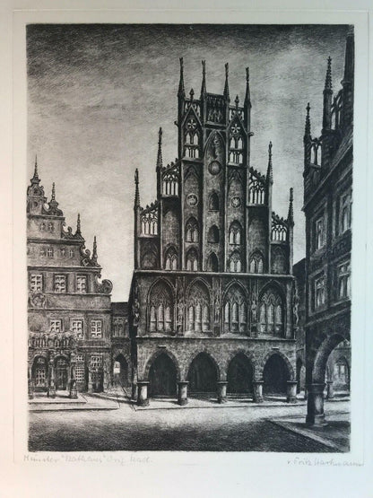 Fritz Hartmann (1878-1961) orginal Radierung gerahmt MÜNSTER Rauthaus 