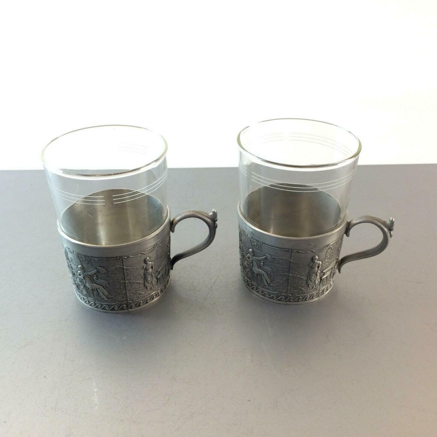 Friesling ZINN ORNAMENTE 2 er Teegläser Teetassen 9,5 cm Tassen  SCHOTT