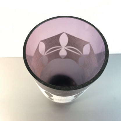 Vintage lila Vase 50er 60er 19 cm mit Dekor weiß MID CENTURY