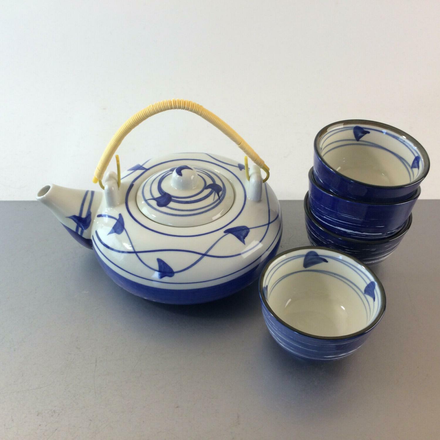 Vintage Teeservice Asia Teekanne Teetassen Kanne Teeschalen blau