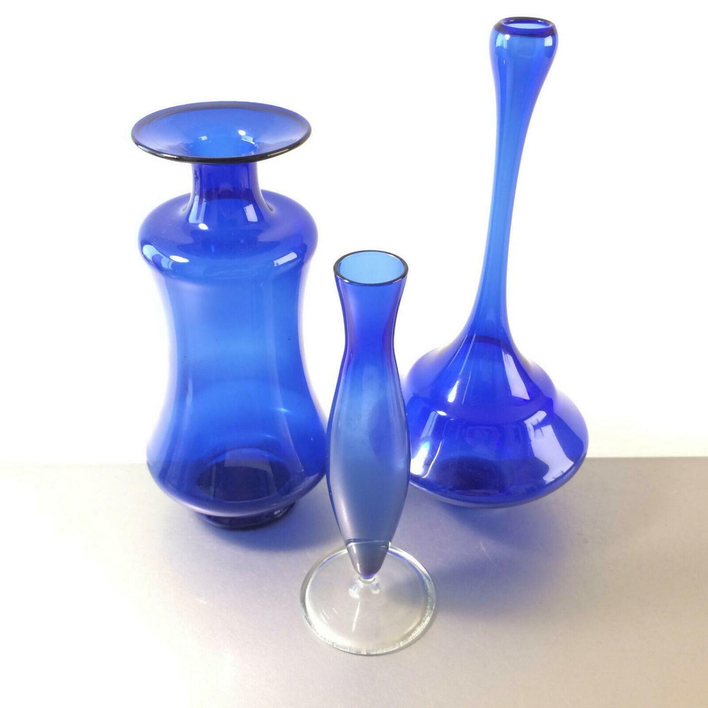 Lauscher VINTAGE Glas Vase blau 70er 60er 17 / 20,5 cm MID CENTURY