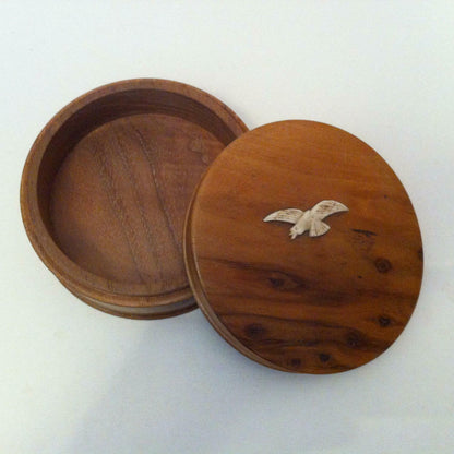 Art Déco HOLZDOSE Deckeldose Holz mit BEIN Möwe Vogel 20er 30er