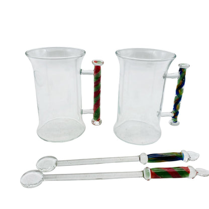 MID CENTURY 2er Set  Teegläser Gläser 70er 60er 11 cm mit Rührstab buntes Glas