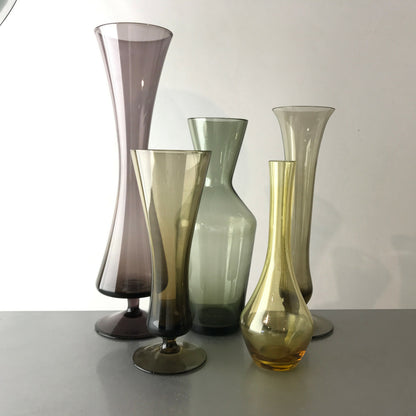 Gläser VINTAGE Vasen Set 50er 60er MID CENTURY Rauchglas Konvolut  lila