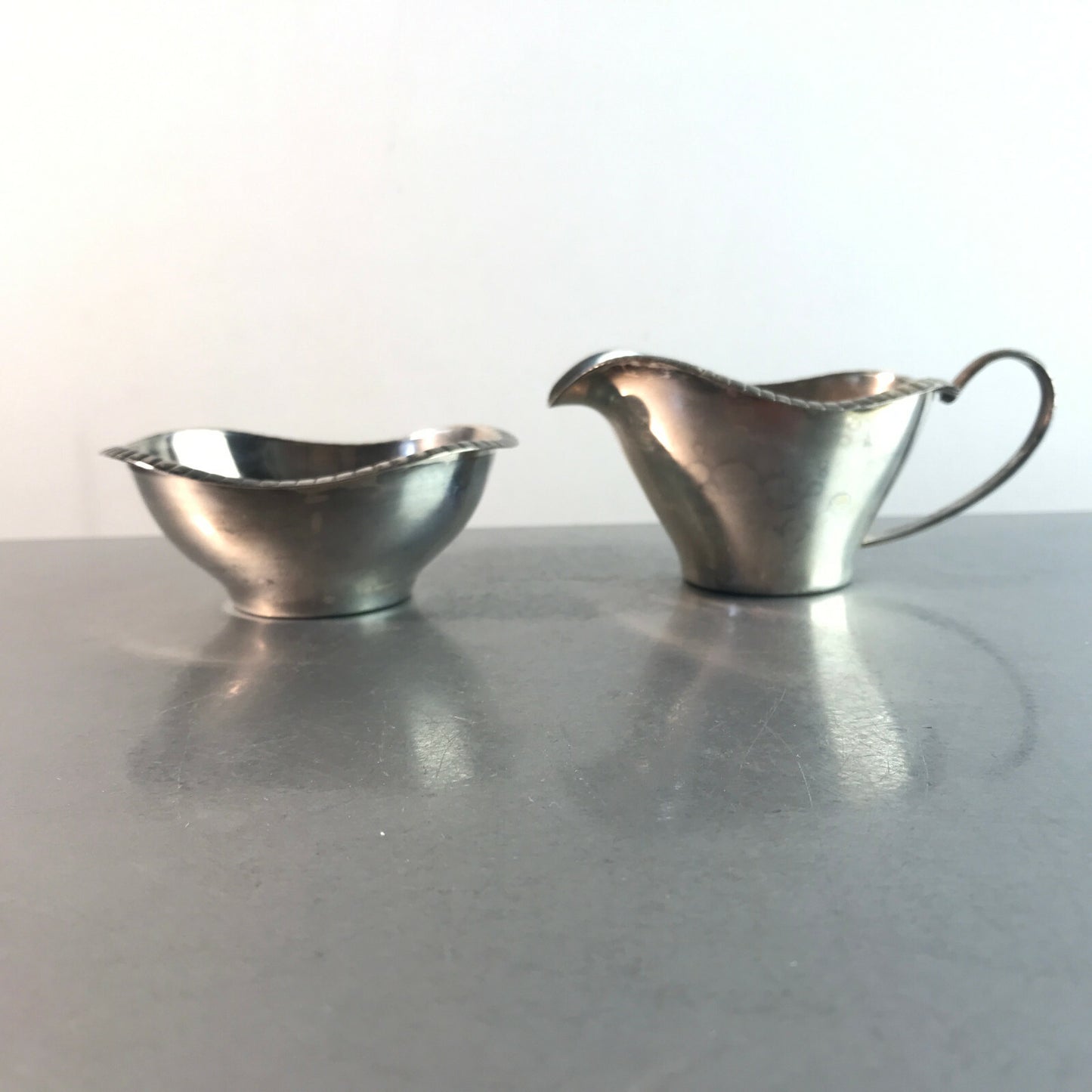 LUTZ & WEISS LW Rahmservice versilbert 50er 60er Milchkännchen Schale