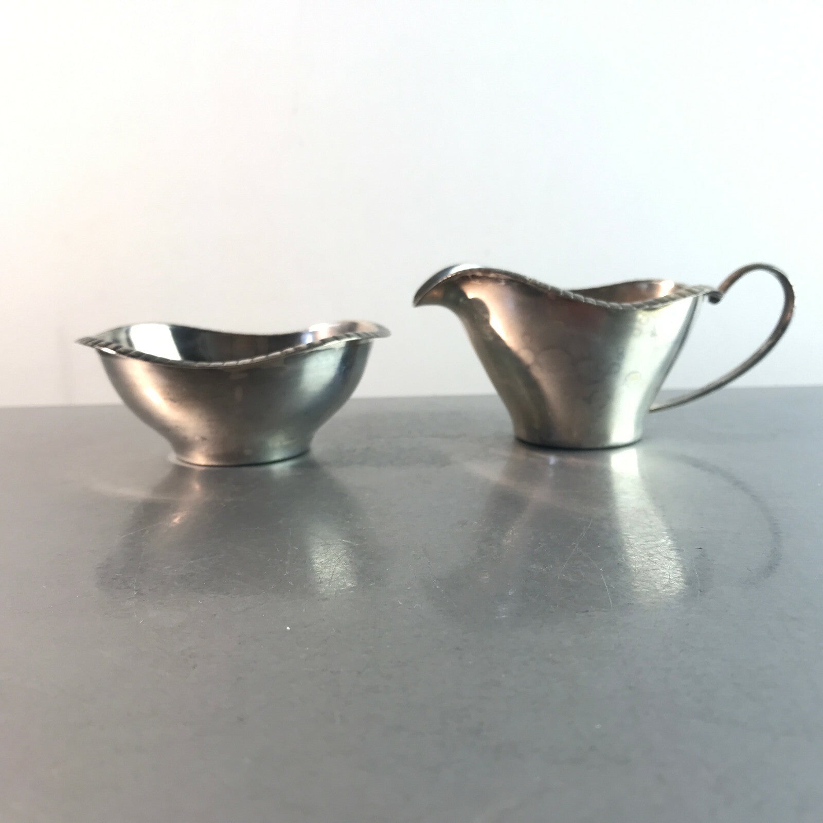 LUTZ & WEISS LW Rahmservice versilbert 50er 60er Milchkännchen Schale