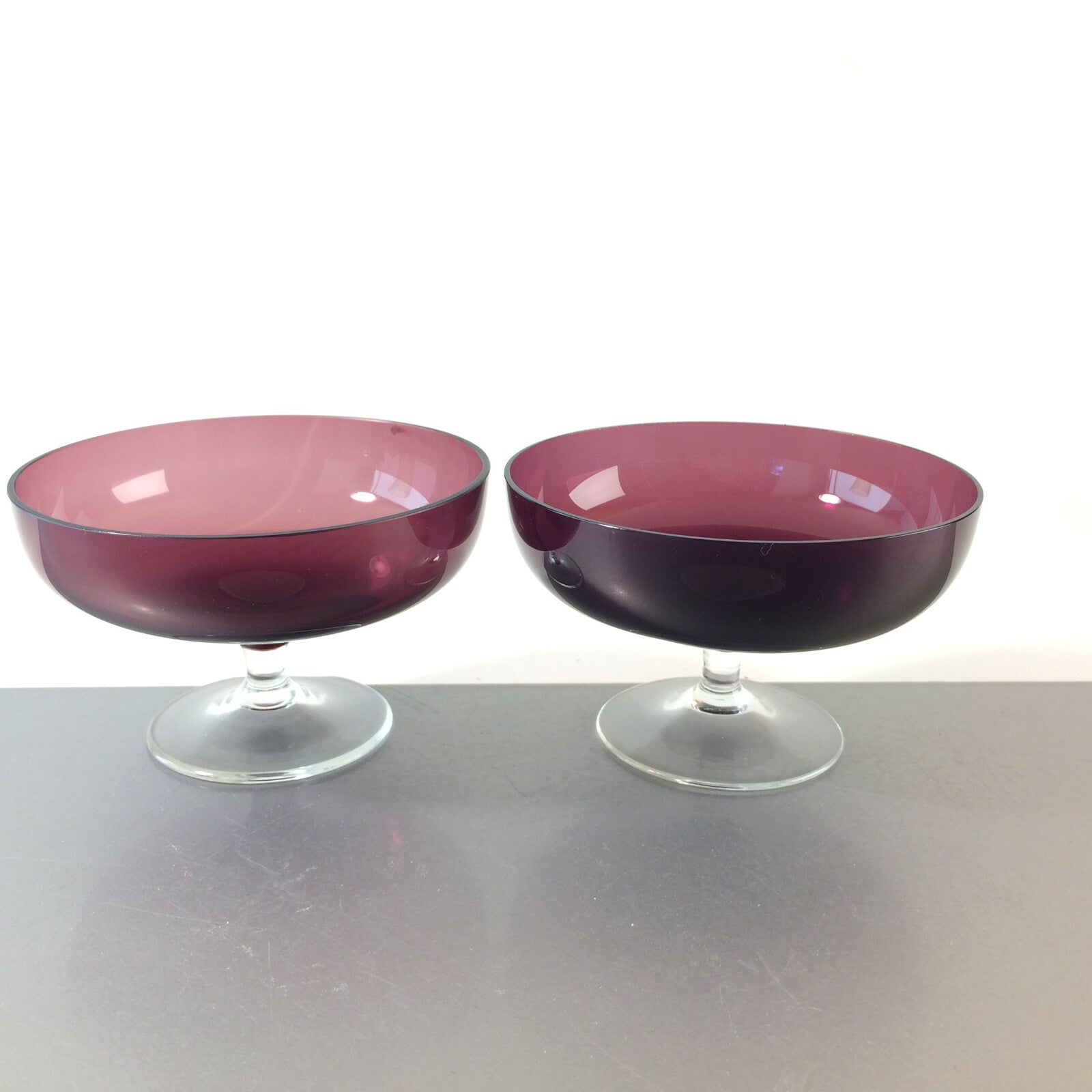 Glas Schälchen Schale lila Glas D 11 cm VINTAGE 50er 60er Century 2er Set