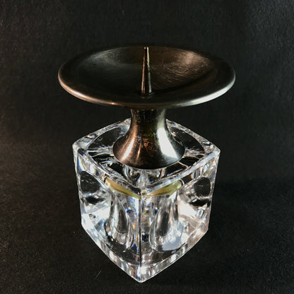 MID CENTURY versilbert Kerzenhalter Kerzenständer 50er Vintage Glas