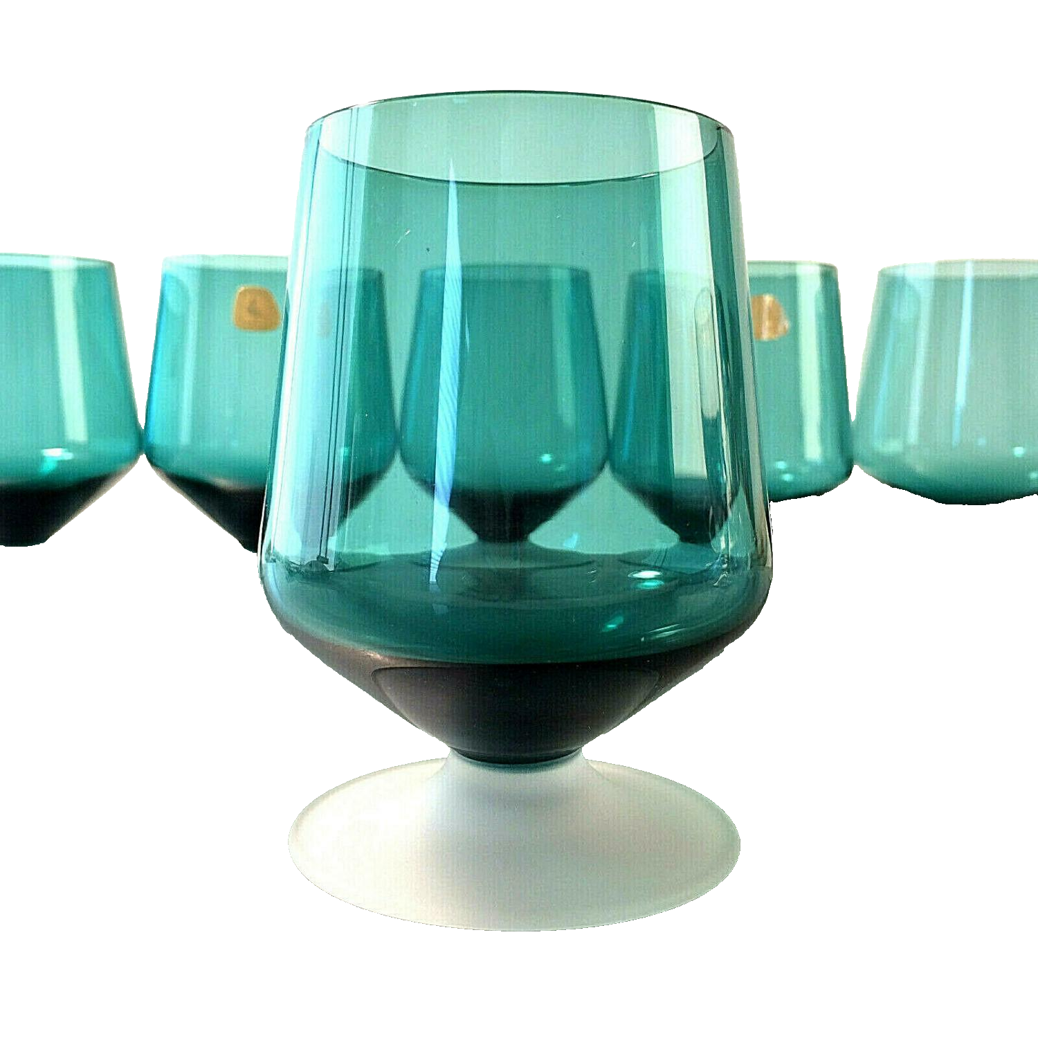 TAUBE Gläser 9,8 cm Satinato Fuß blau 6er Set  MID CENTURY GLAS  50er 60er