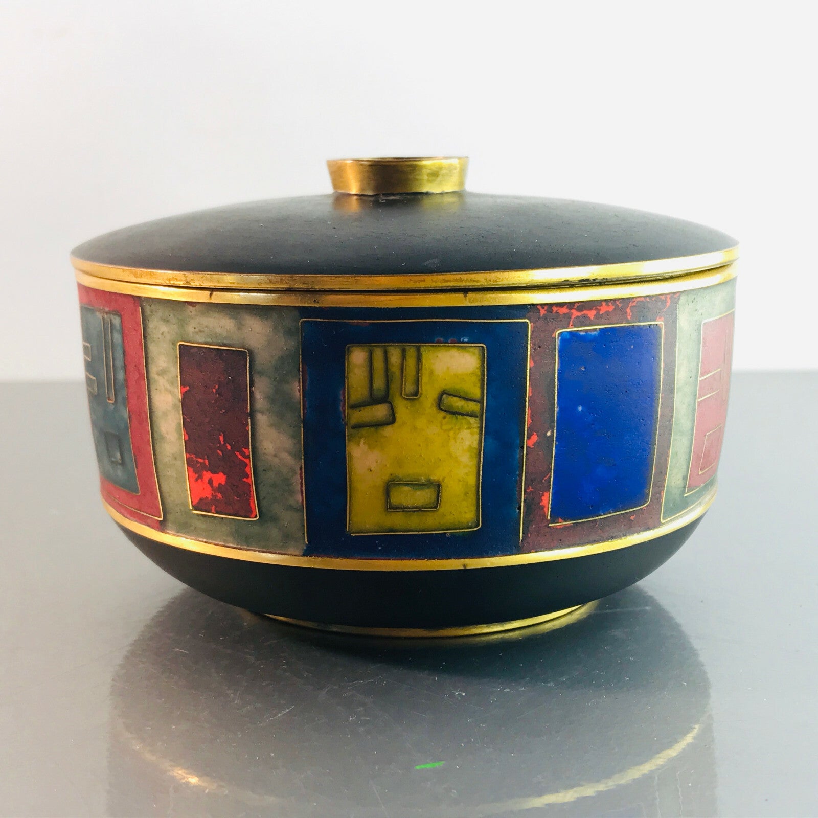 Käthe RUCKENBROD Deckeldose Dose Emaille 50er 60er Stegemaille Email 