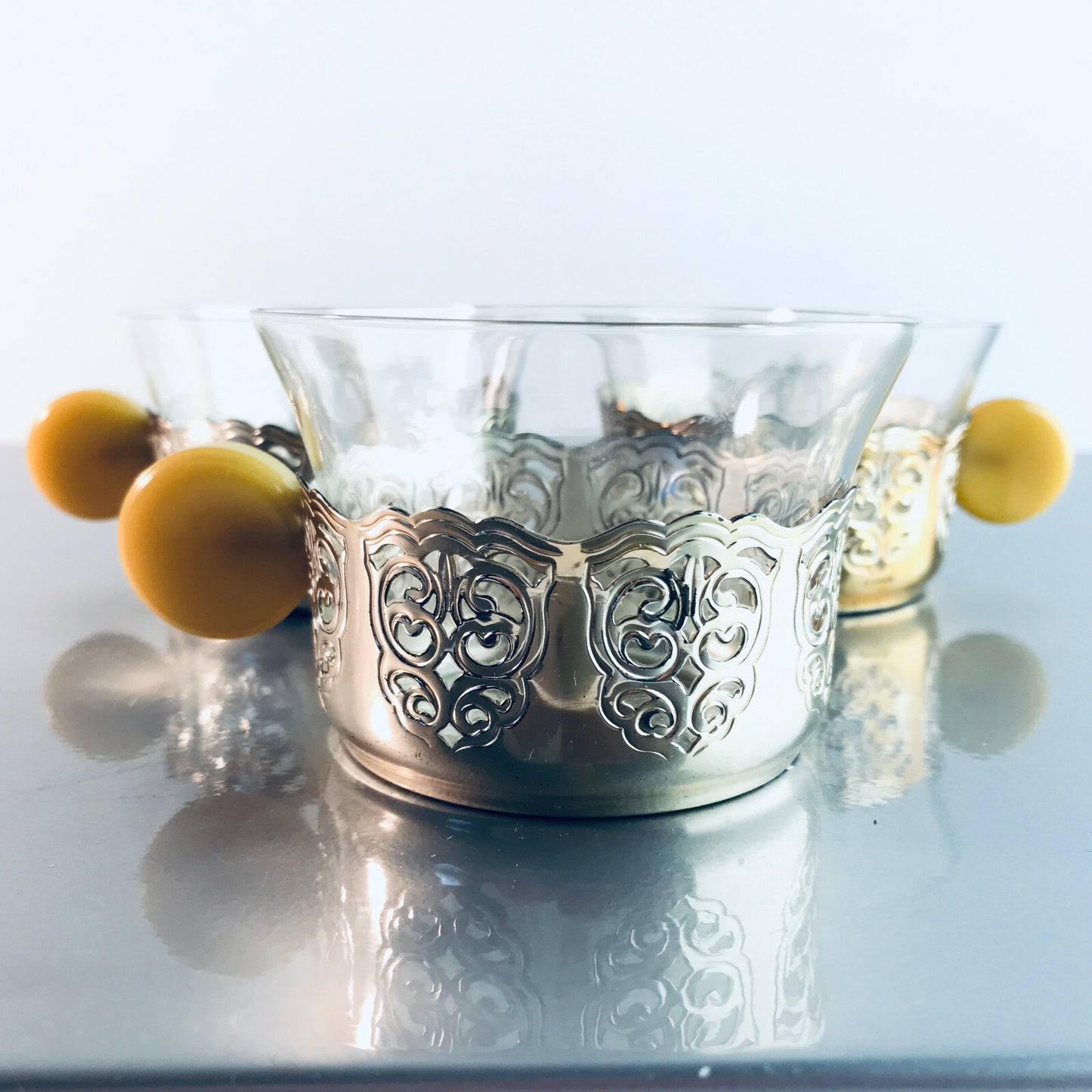 Art Déco Teetassen 30er 40er VINTAGE versilbert Tassen Halter Bakelit