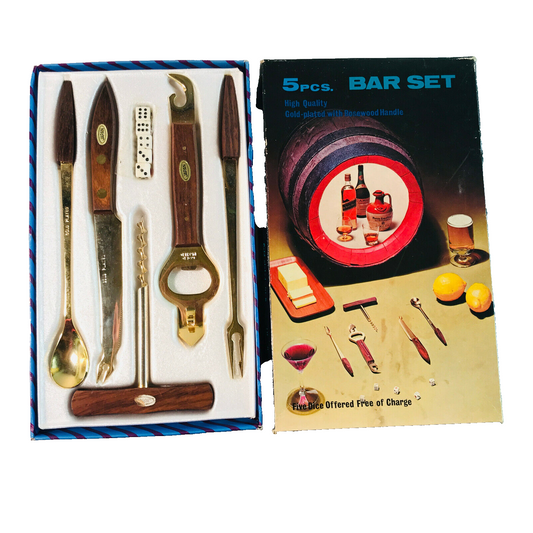 BARSET Öffner Barlöffel Messing 50er 60er HOLZ Teak Würfel MID CENTURY Japa