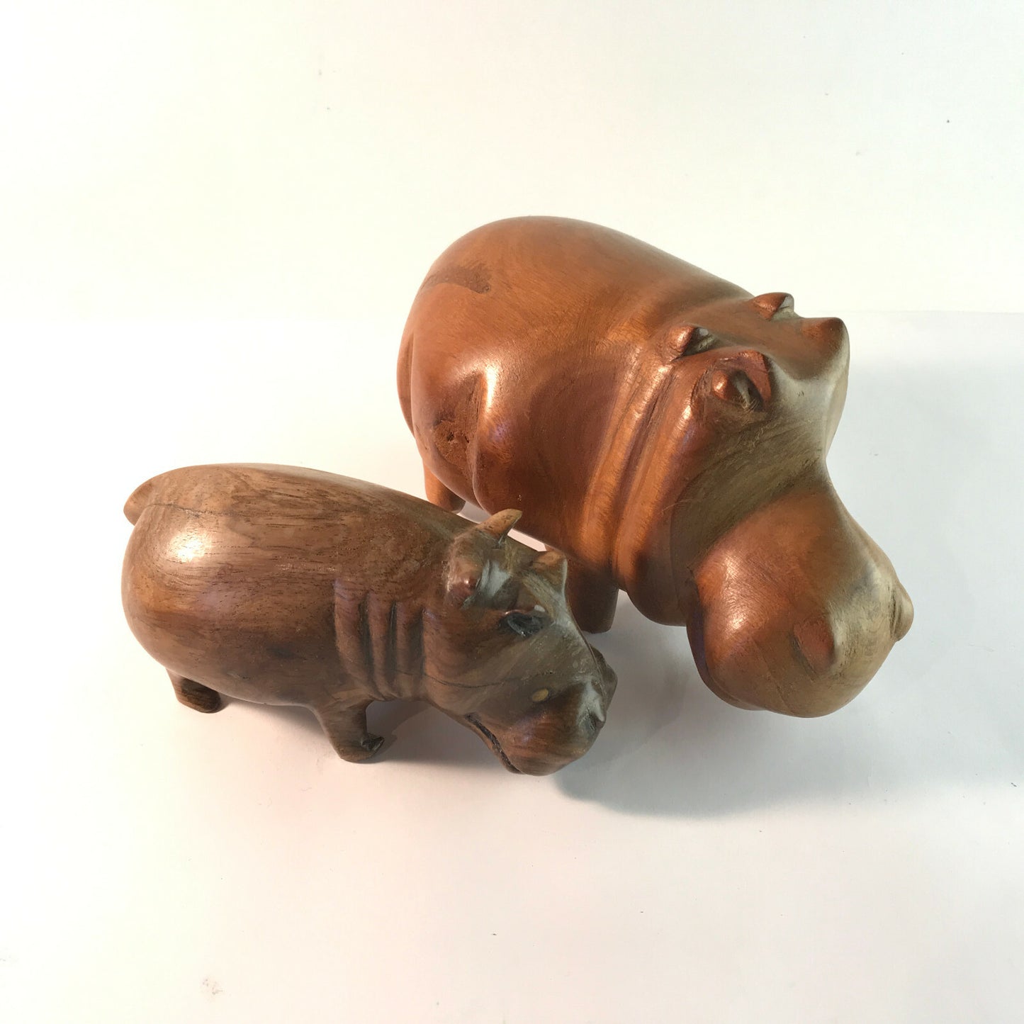 Nilpferd Mutter & Kind Flußpferd Figur Holz MID CENTURY 50er 60er