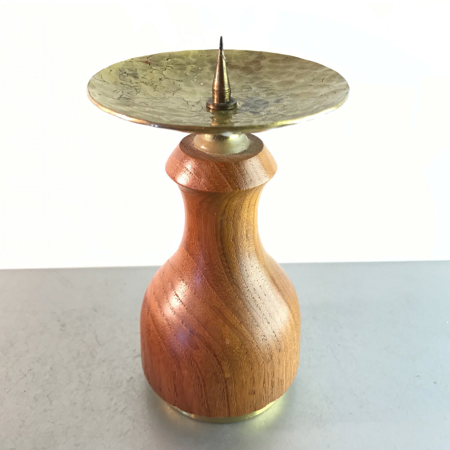 Vintage Kerzenhalter Messing Holz 50er 60er MID CENTURY 13 cm 