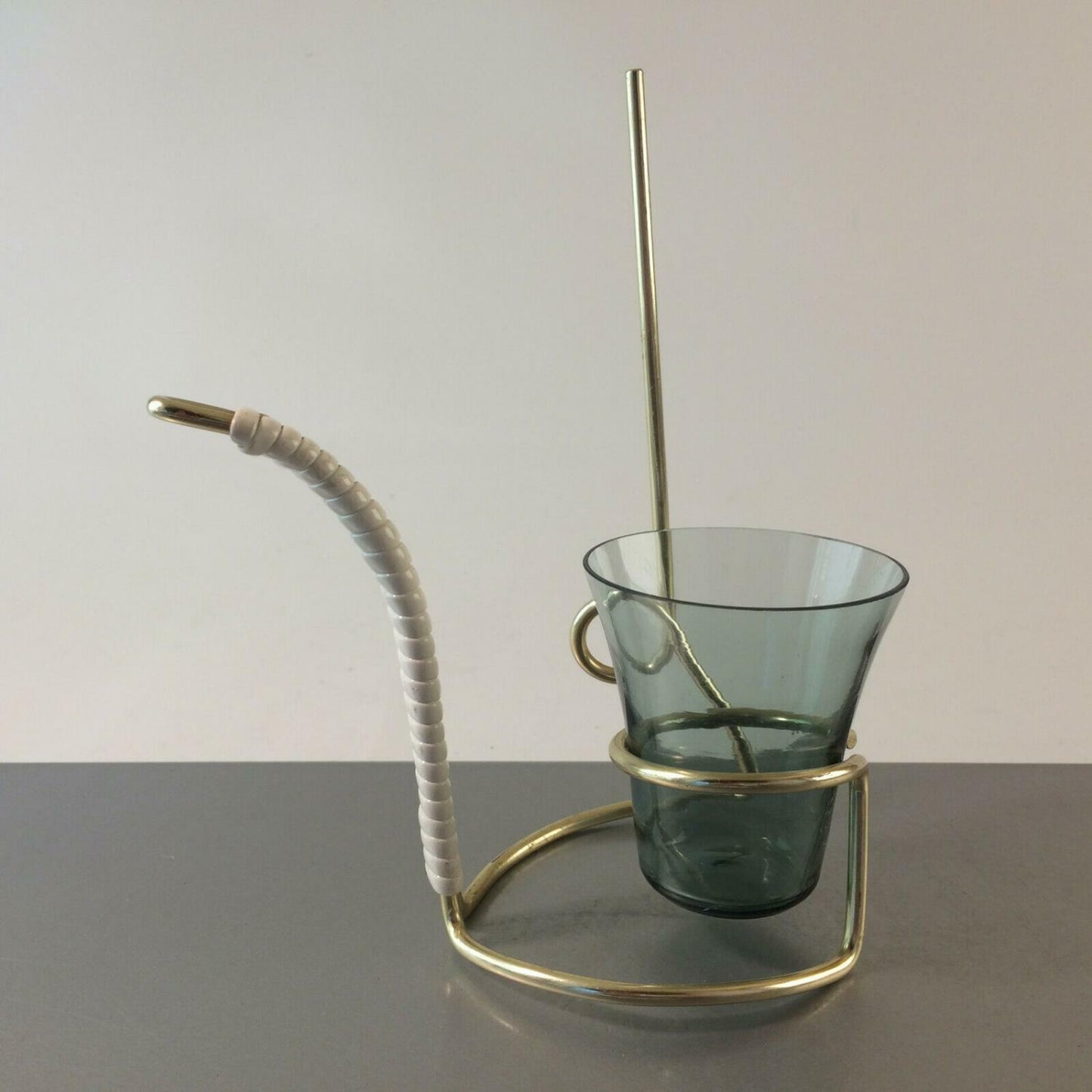 Glas Rauchglas Messing farben 50er 60er mit Halter MID CENTURY 
