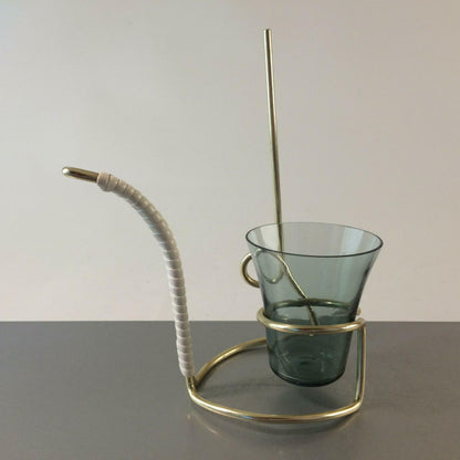 Glas Rauchglas Messing farben 50er 60er mit Halter MID CENTURY 