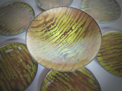 KUPFER Emaille Tellerchen 50er 60er MID CENTURY emailliert Untersetzer Set Deko