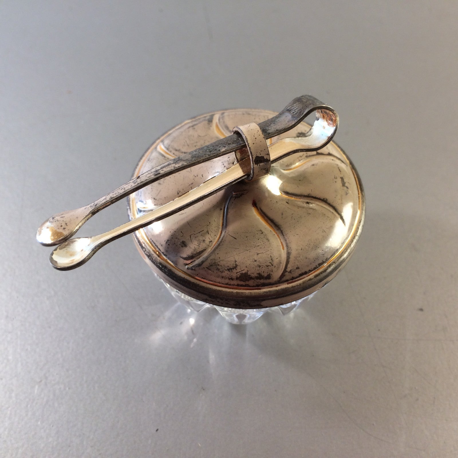 VINTAGE Süßstoffdose 50er 60er mini Zange 4,7 MID CENTURY Glas