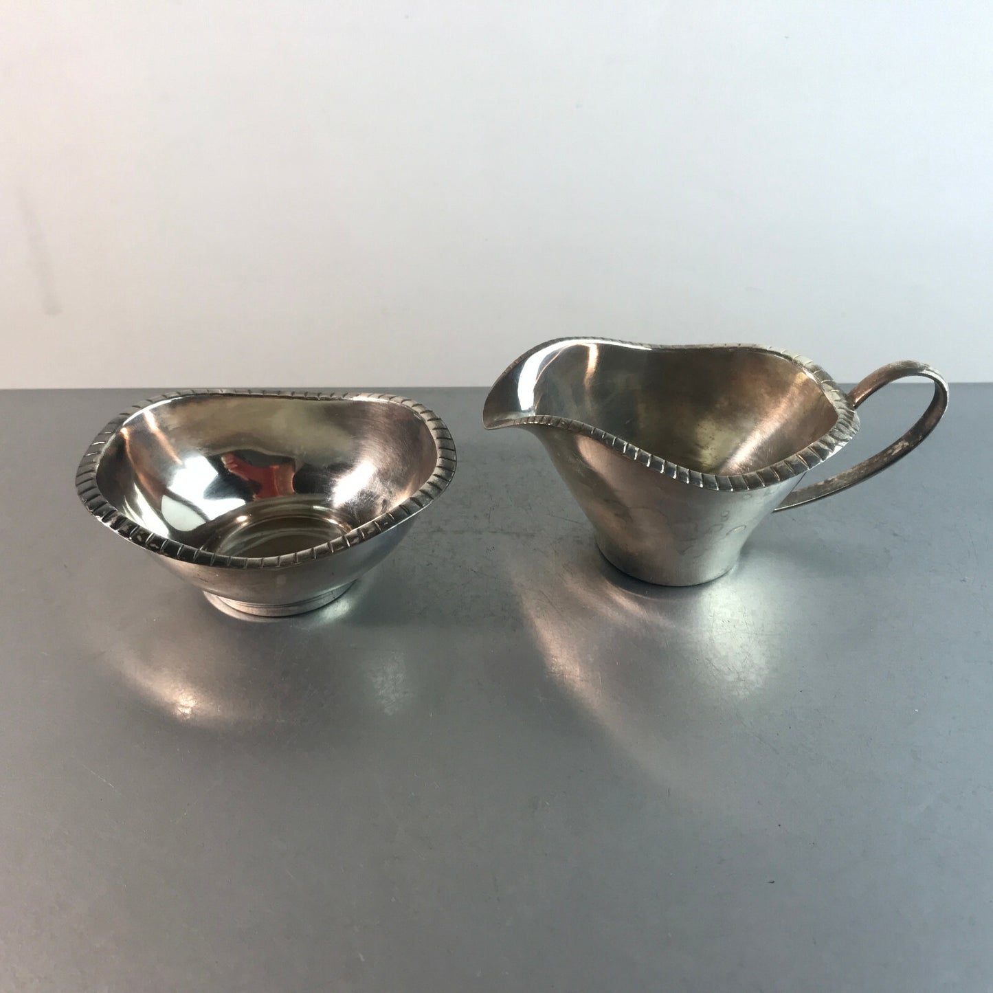 LUTZ & WEISS LW Rahmservice versilbert 50er 60er Milchkännchen Schale