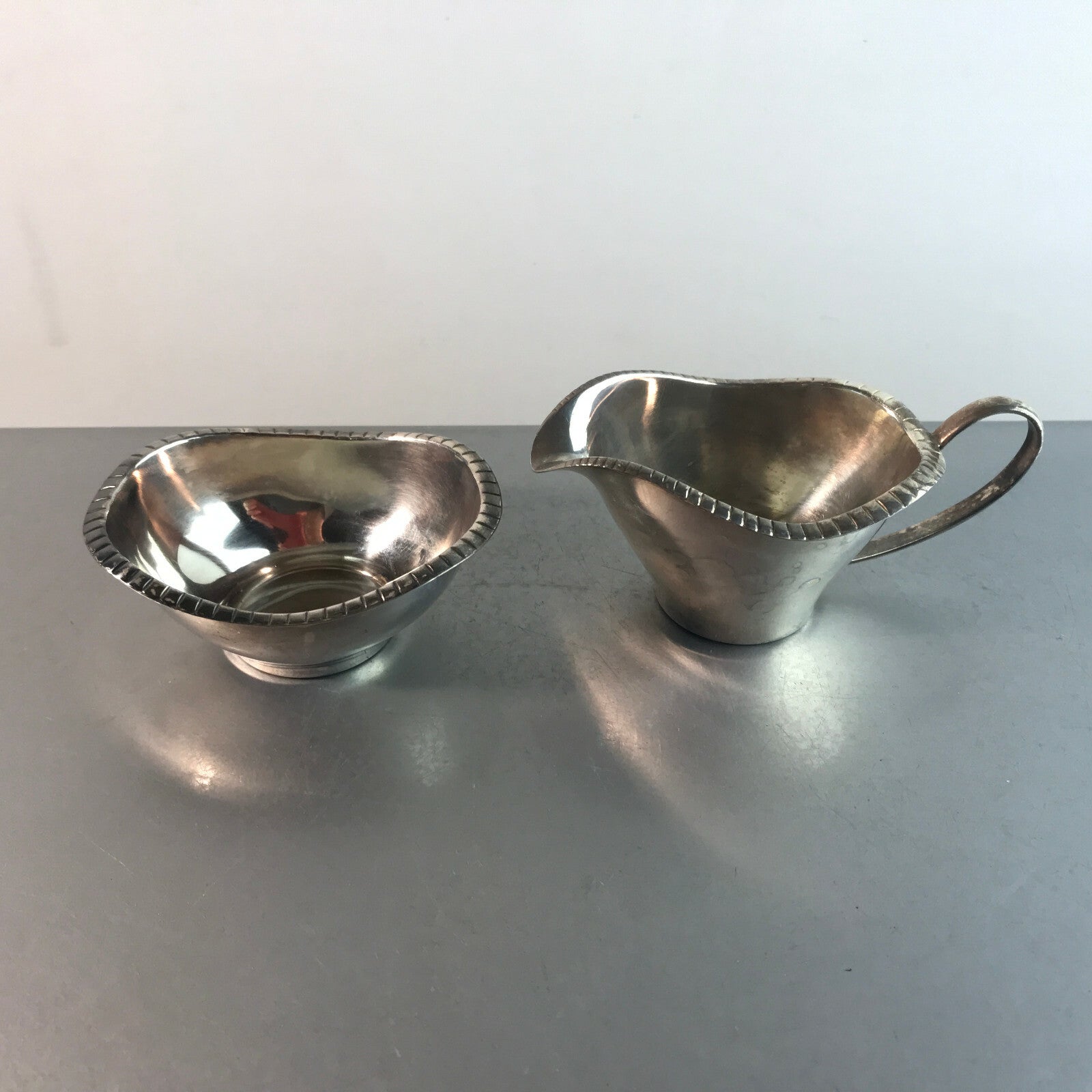 LUTZ & WEISS LW Rahmservice versilbert 50er 60er Milchkännchen Schale