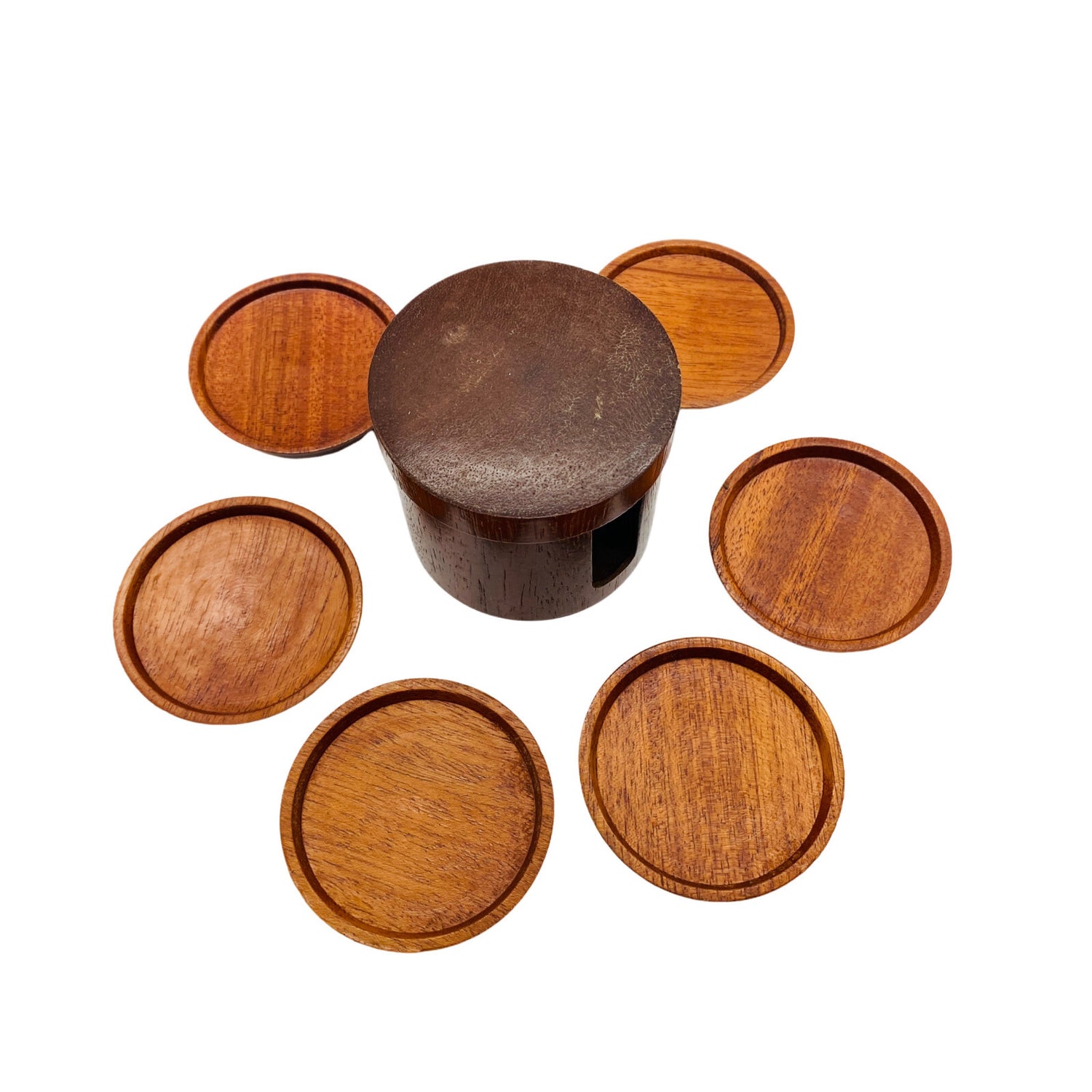 MID CENTURY Holz Dose 50er 60er Deckel Deckeldose mit Untersetzer D 7 cm (6 cm)