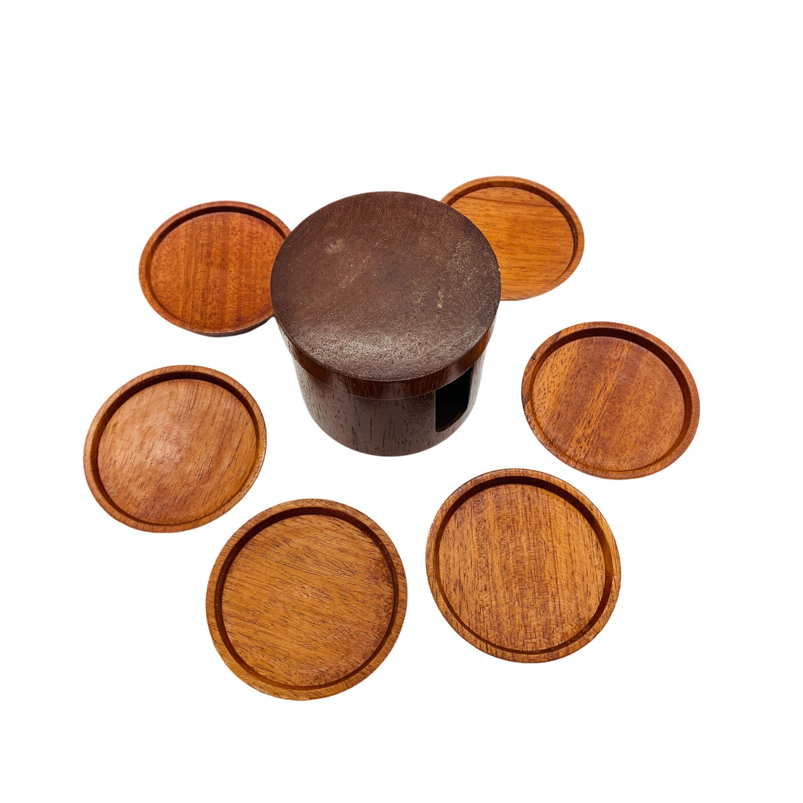 MID CENTURY Holz Dose 50er 60er Deckel Deckeldose mit Untersetzer D 7 cm (6 cm)