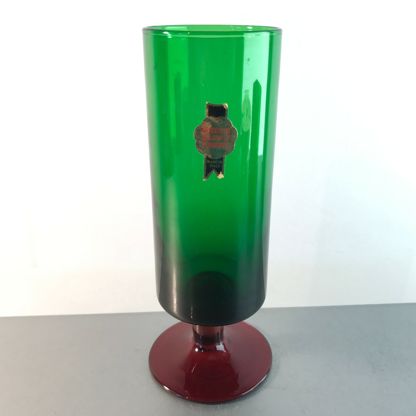 ITALY Florence Cristallo Vase 60er MID CENTURY 18 cm rot grün
