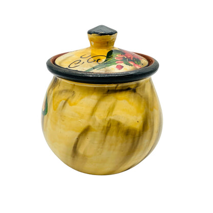 Alte Dose Keramik Deckeldose H 12 cm Keramikdose & Deckel bemalt mit Blumen