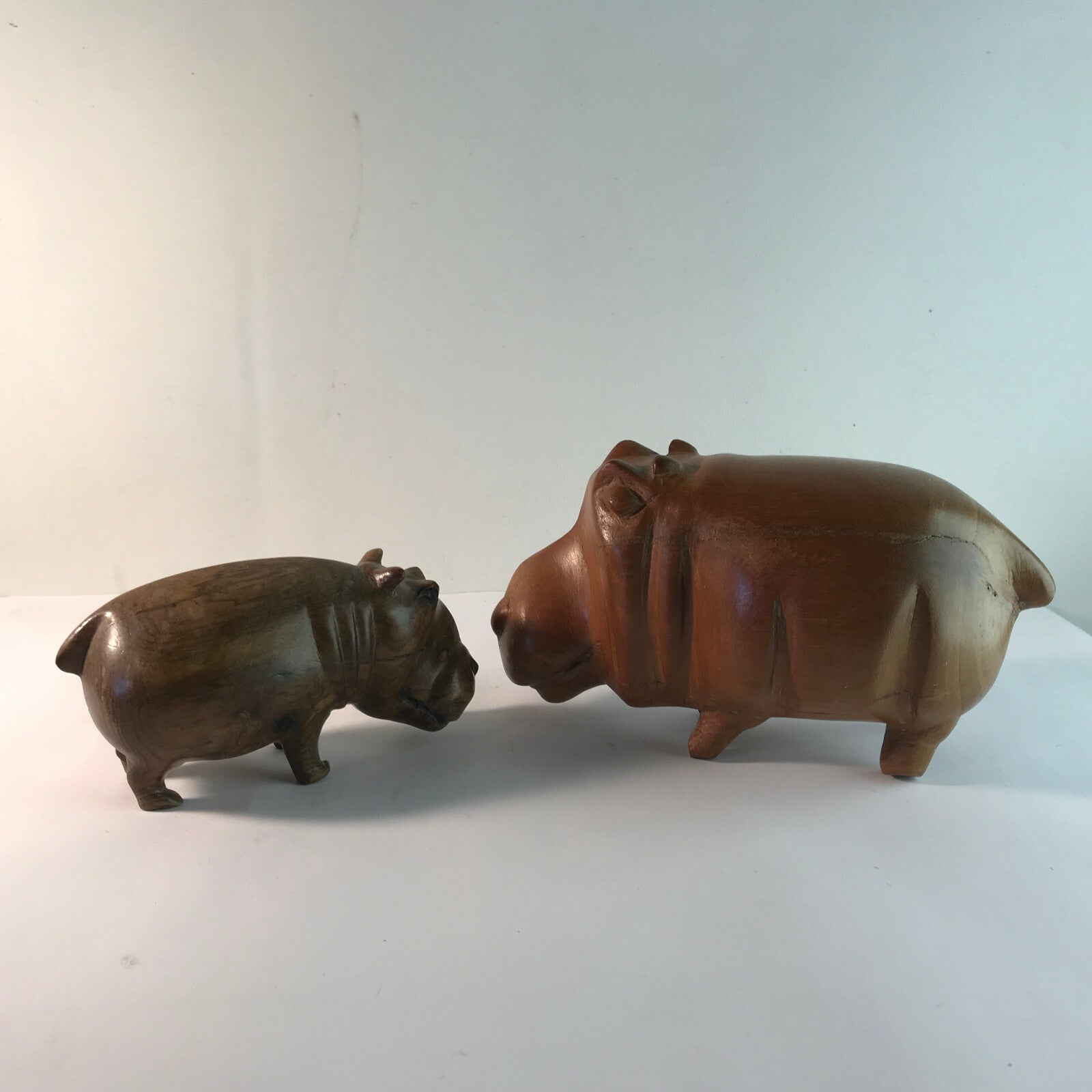 Nilpferd Mutter & Kind Flußpferd Figur Holz MID CENTURY 50er 60er