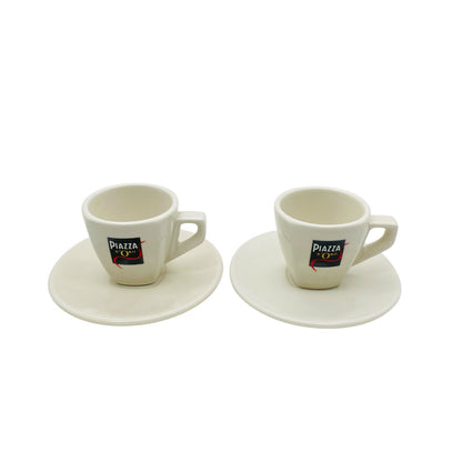 ACF Espressotassen 2er Set Tassen mit Untertassen Piazza D`Oro creme bedruckt