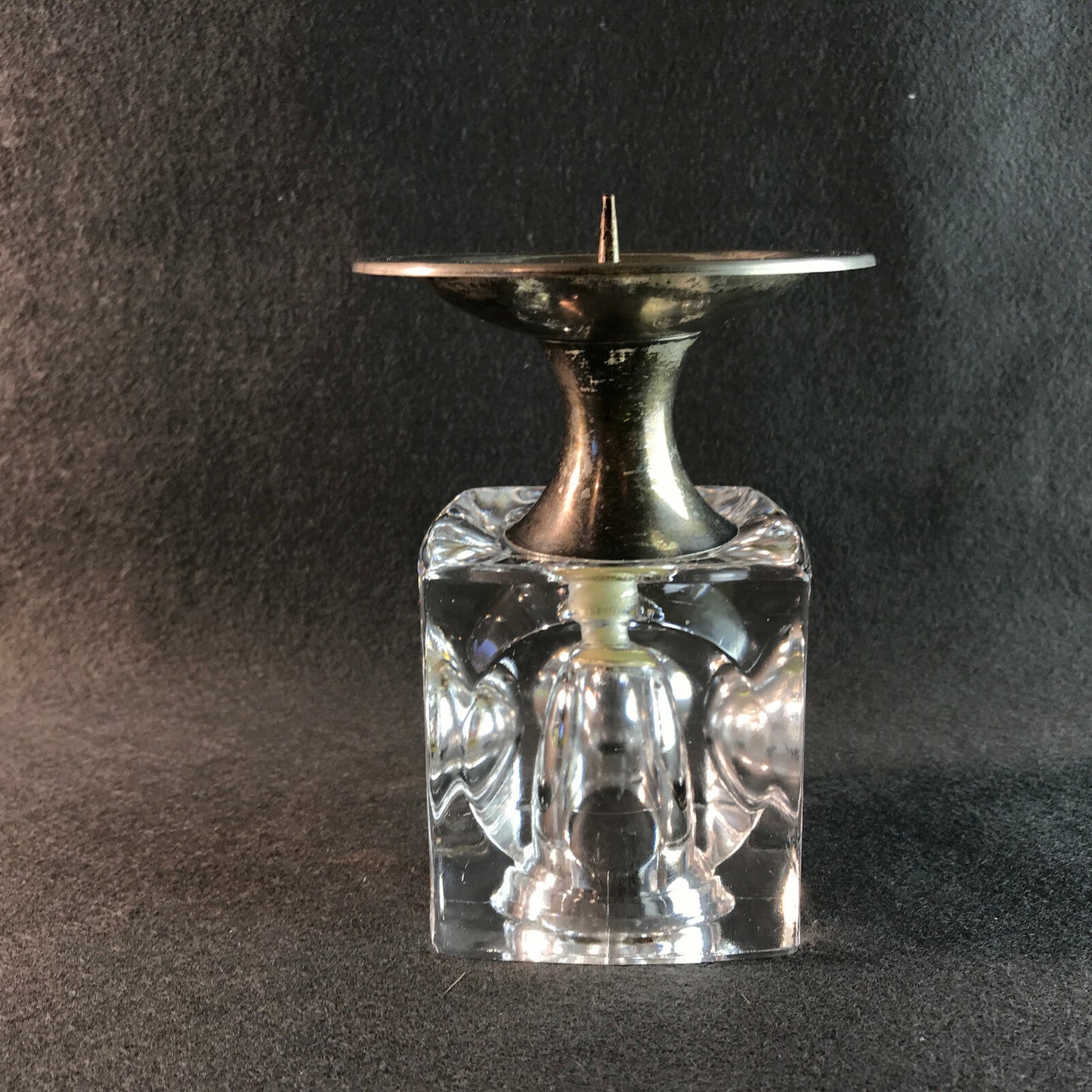 MID CENTURY versilbert Kerzenhalter Kerzenständer 50er Vintage Glas