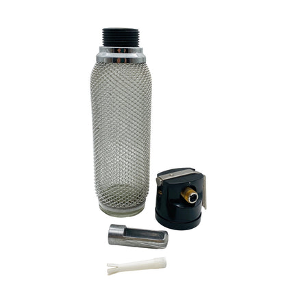 Sodaflasche Netz Vintage 60er 70er Sodasiphon Metall silber Siphon Glasflasche