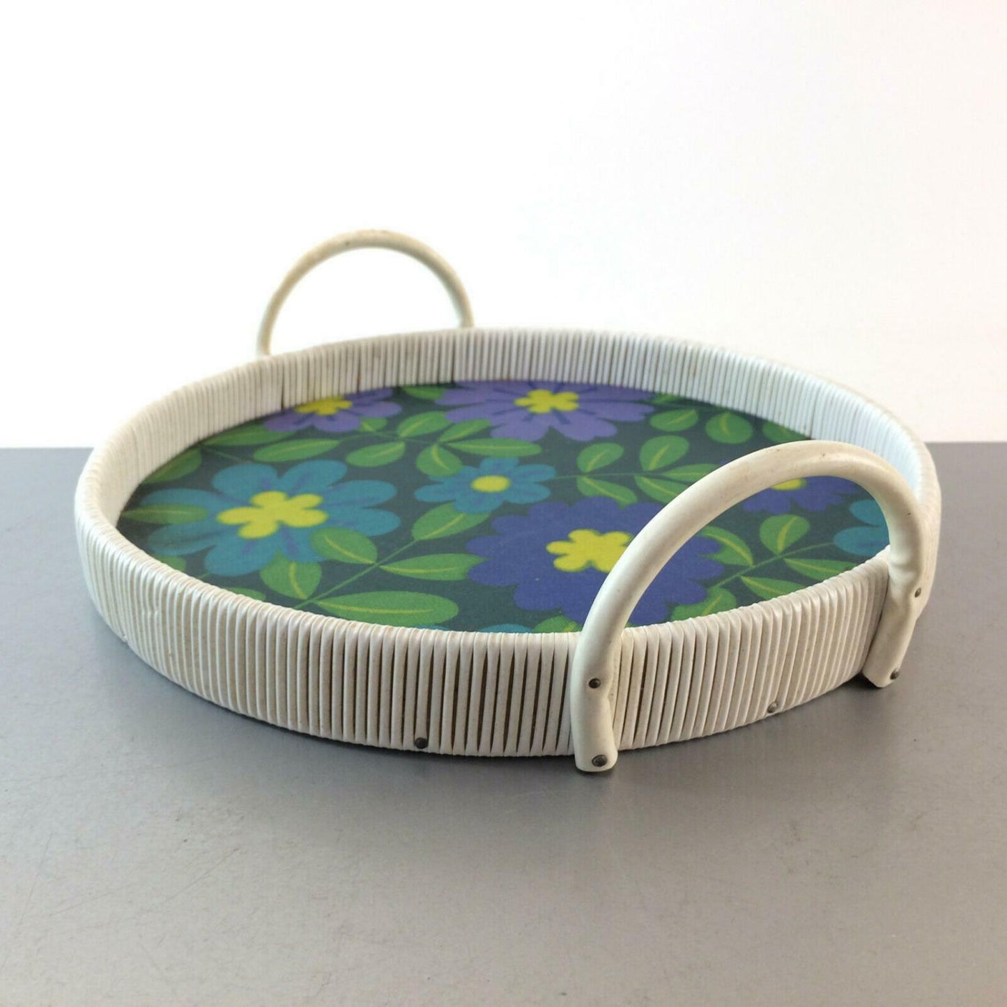 Tablett ANRICHTE 60er 70er D 25 cm Vintage Blumen 