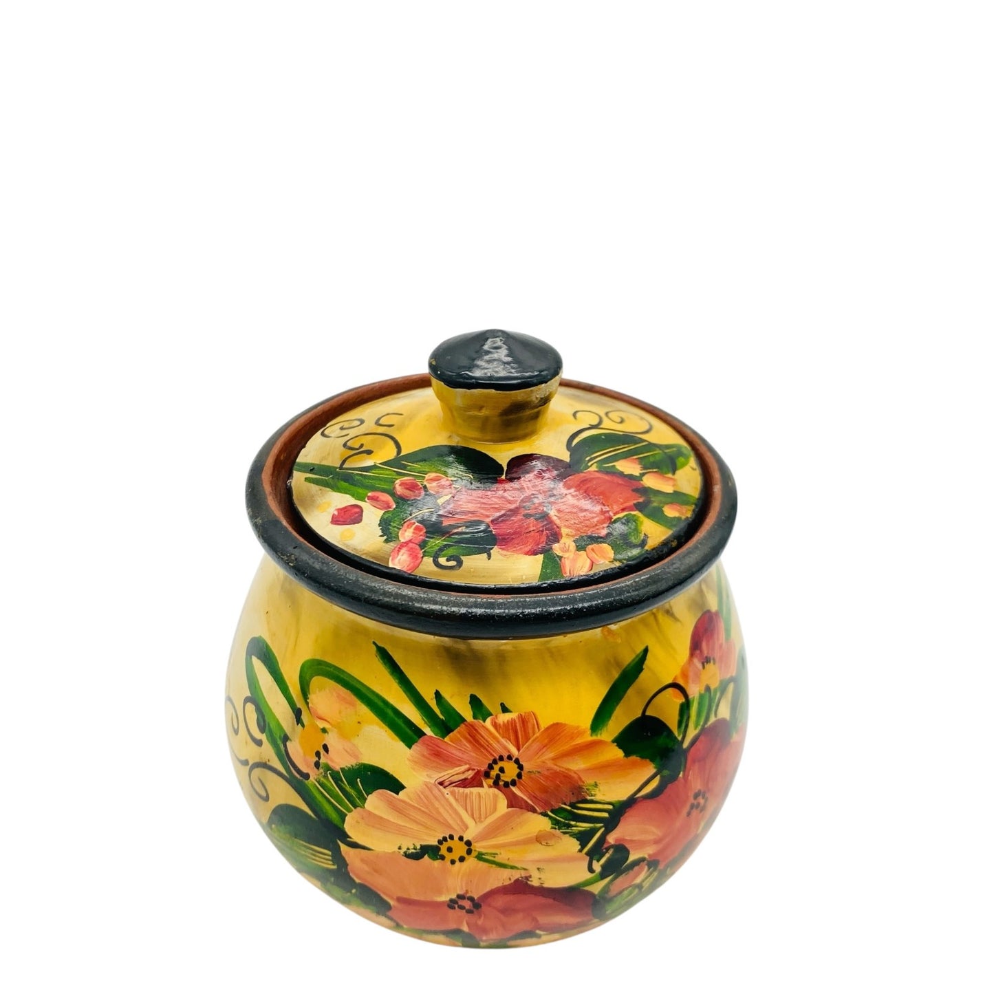 Alte Dose Keramik Deckeldose H 12 cm Keramikdose & Deckel bemalt mit Blumen